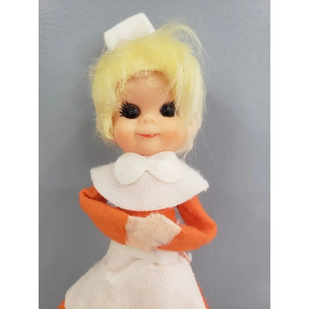 Vintage Pilgrim Ornament Japan Avalon Inc Doll 6” Kitschy Christmas Thanksgiving